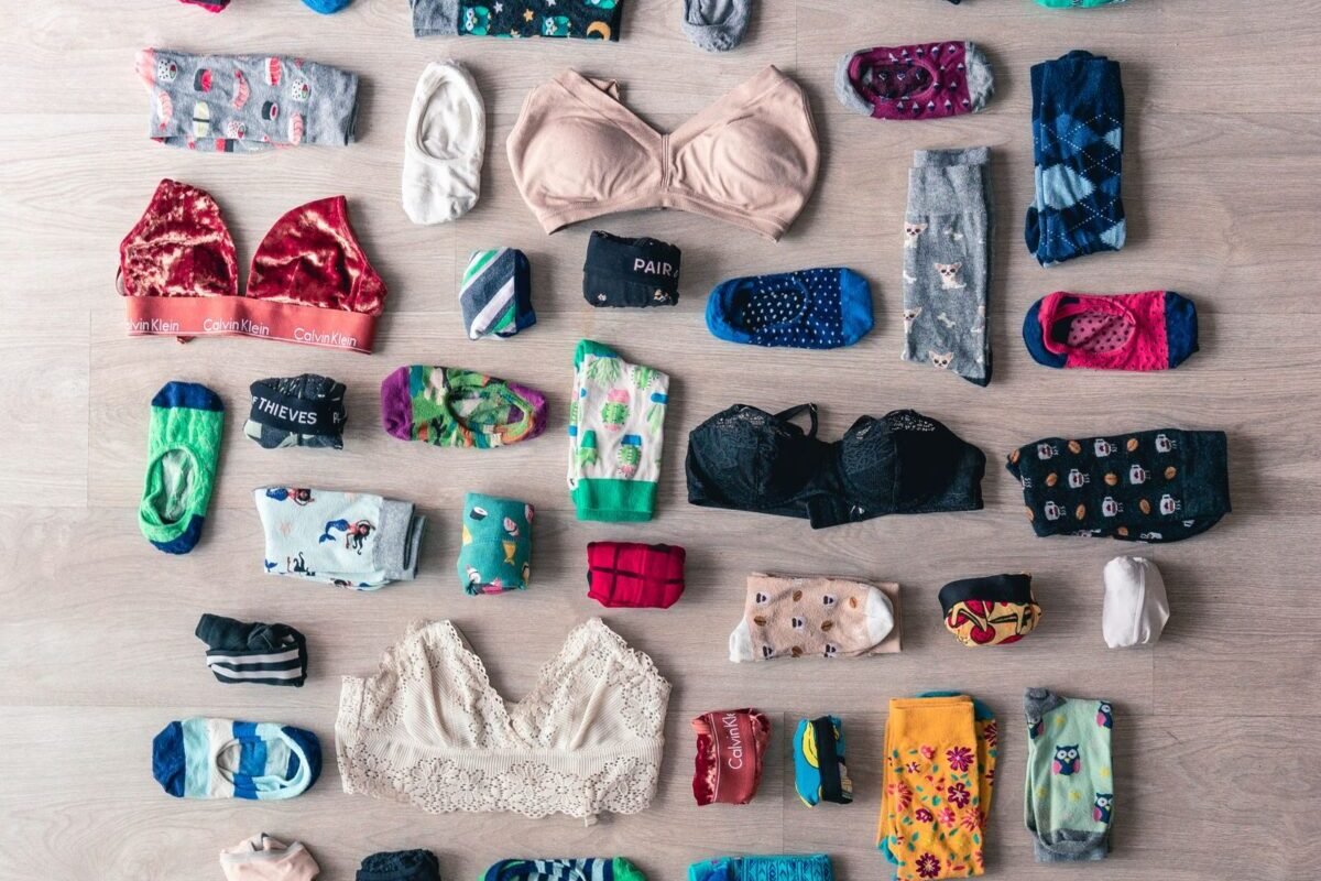 things to declutter small home fast – socks and underwear spread out for sorting