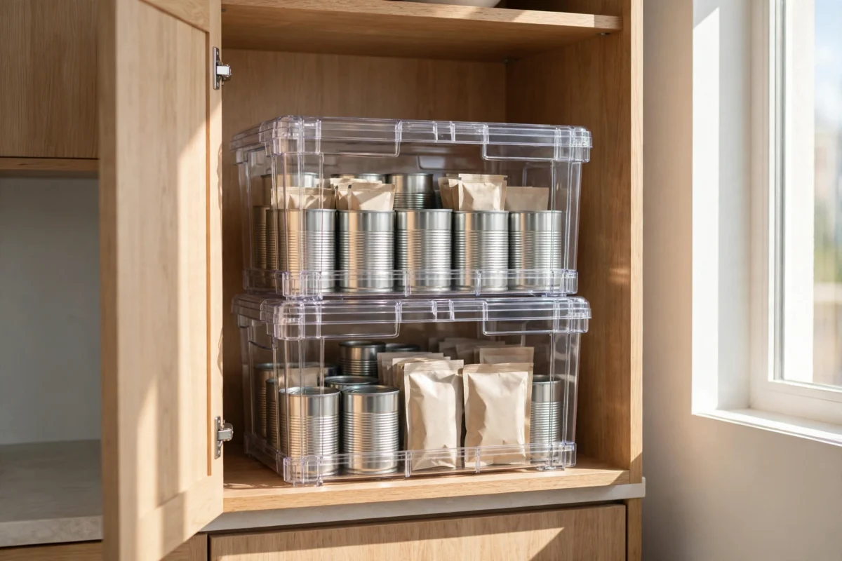 kitchen cabinet organization ideas – stackable bins building a second layer in a cabinet