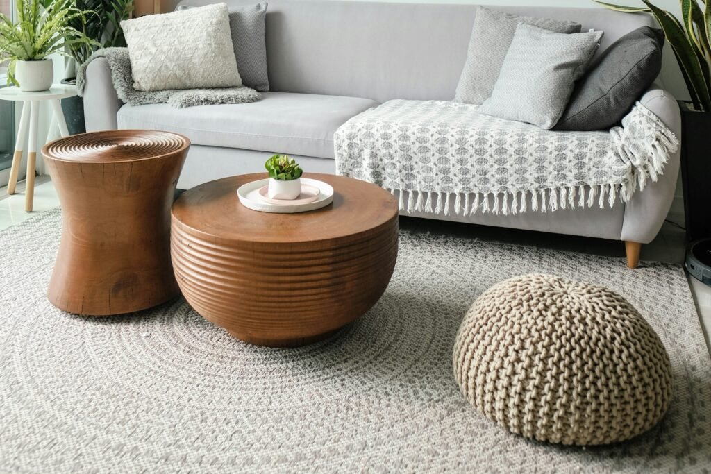 How to divide a studio apartment: living zone anchored by its own area rug